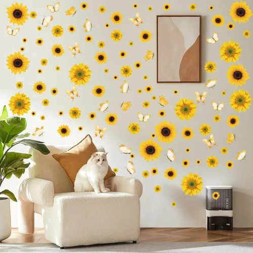 Miniatura 5 de AOWDIAO Adhesivos de pared de girasol para despegar y pegar, decoraciones de girasol para dormitorio, cocina, baño, sala de estar