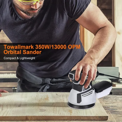 Miniatura 2 de Lijadora orbital aleatoria de 2.6 A, lijadora orbital Towallmark de 350 W con 6 velocidades variables, lijadora eléctrica de 13000 RPM con 12