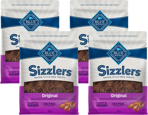 Miniatura 10 de Blue Buffalo Sizzlers - Golosinas suaves y naturales para perros, estilo tocino, golosinas suaves y húmedas con cerdo real de Estados Unidos, sabor