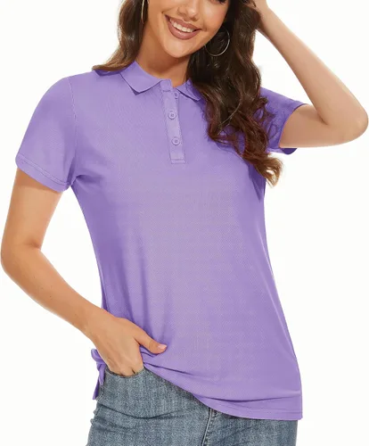 TACVASEN Women's Polos Short Sleeve Shirts 3-Button Shirts Casual Collared Blouses Summer Tops Wicking Shirt Athletic Golf Polo Cooling Shirts