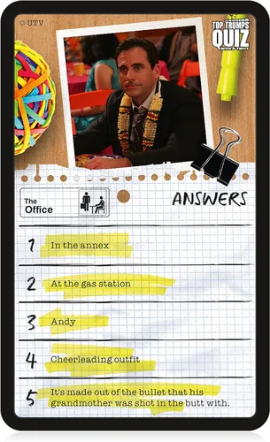 Miniatura 4 de Top Trumps The Office US Quiz Game, 500 preguntas para poner a prueba tu conocimiento y memoria en Dwight, Angela, Kelly, Kevin, Stanley, Phyllis