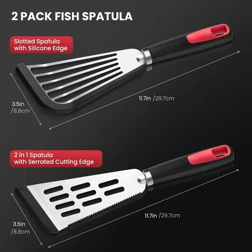 Miniatura 2 de Juego de 2 espátulas de pescado, espátulas de silicona resistentes al calor de 600ºF para utensilios de cocina antiadherentes, espátula ranurada