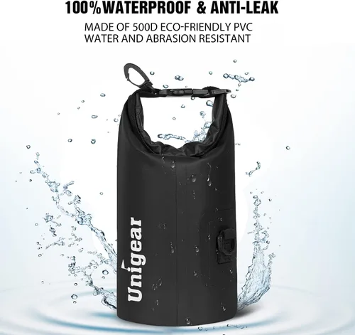 Miniatura 2 de Bolsa seca Unigear impermeable, 2L/5L/10L/20L/30L/40L, Bolsas flotantes y ligeras para kayak, navegación, pesca, natación y camping con funda Negro