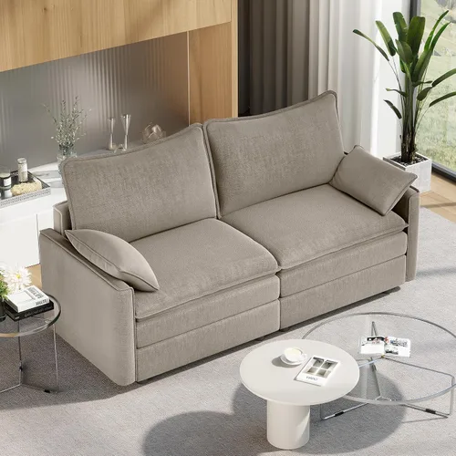 Miniatura 87 de Vesgantti 2 Piece Loveseat & 3 Seater Sofa Set, Modular Cloud Couch, Beige