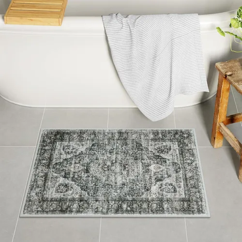 Miniatura 45 de Uphome Tapete de baño color naranja, estilo bohemio y envejecido, tapete de baño pequeño de terciopelo súper acogedor, antideslizante, lavable a
