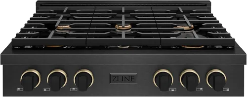 ZLINE Designer Collection - Cocina de gas Paramount de 36 pulgadas con 6 quemadores en acero inoxidable satinado negro con detalles en negro mate y