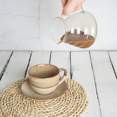 Miniatura 5 de Bosmarlin Juego de 2 tazas y platillo de cerámica para capuchino, 10 onzas, tazas de café para café con leche, expreso, té, lavavajillas y Marrón