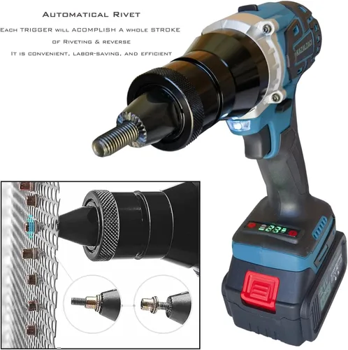 Miniatura 2 de Herramienta de tuerca remachadora inalámbrica, pistola de tuerca remachadora alimentada por batería para tuercas métricas M4-M5-M6-M8-M10, remachado