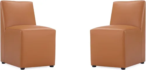 Miniatura 21 de Manhattan Comfort Anna - Silla de comedor moderna cuadrada con tapicería de piel sintética de pies a cabeza y acolchado de plástico para pies, Crema