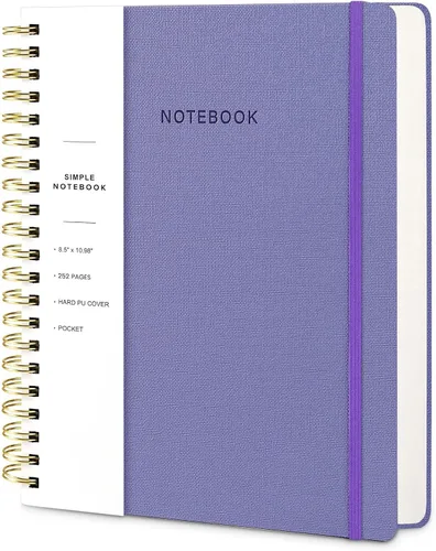 Miniatura 39 de Cuaderno de espiral – Cuaderno grande de tapa dura de 8.5 x 10.98 pulgadas con banda elástica y bolsillo, 180 páginas, diario plano de alambre