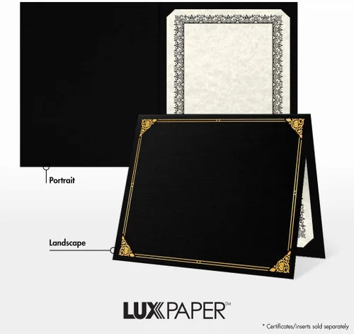 Miniatura 4 de LUXPaper Porta certificados de 9.5 x 12 pulgadas, lino azul náutico, borde de lámina dorada en relieve, cubierta de 100 libras, 25