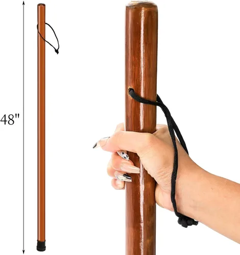 Miniatura 3 de Paquete de 2 bastones de madera natural, 48 pulgadas, bastones de senderismo de madera de cedro rústica, bastones de senderismo con correa