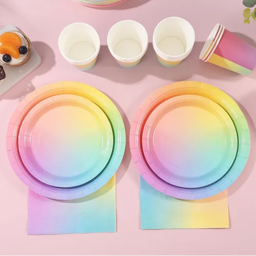 Miniatura 4 de Decoraciones de cumpleaños arcoíris para niñas, platos y servilletas arcoíris pastel, 200 unidades, platos y servilletas de cumpleaños para niñas