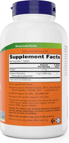 Miniatura 2 de NOW Foods Tabletas de espirulina orgánica de 1000 mg – 300 unidades (paquete de 2) – Sin OGM, suplemento alimenticio integral súper verde