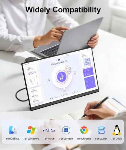 Miniatura 8 de ZUMWALT Extensor de pantalla para laptop de 15.6 pulgadas, extensor de monitor de portátil desmontable FHD de 1080P, monitor dual para Laotop