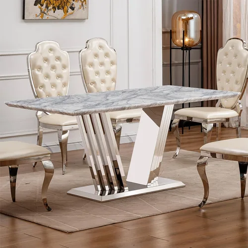 Miniatura 20 de Mesa de comedor redonda de 47 pulgadas, mesa de cocina redonda moderna de mediados de siglo para 4 a 6 personas, mesa de mármol sintético de alto
