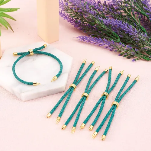 Miniatura 2 de 10 piezas de pulseras de cordón de nylon torcido para hacer joyas ajustables con deslizadores con accesorios de latón dorado para accesorios