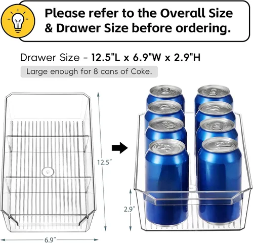 Miniatura 3 de Organizador transparente de 2 niveles con separadores para gabinete, estante, encimera - Contenedor de almacenamiento deslizable multiuso - Cajones