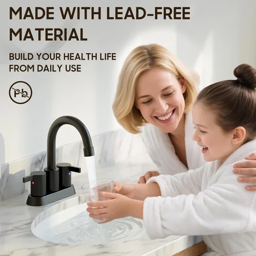 Miniatura 3 de Phiestina - Grifo de baño moderno de 4 pulgadas / 10.16 cm. con 2 asas, grifo de baño de centro, negro mate, sin plomo, grifo de baño moderno