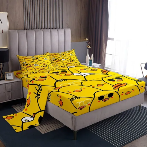 Miniatura 15 de Erosebridal Juego de sábanas para niños y niñas, diseño de pato amarillo, diseño de patos de dibujos animados, juego de ropa de cama de granja