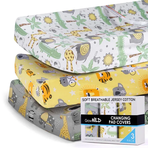 GROW WILD Juego de 3 fundas para cambiador, algodón suave y elástico, funda para cambiador de bebé, fundas para cambiador de pañales para niñas y