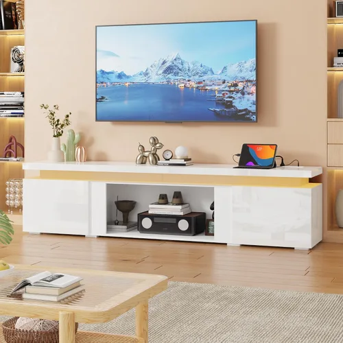 Miniatura 10 de St.Mandyu Soporte de TV con chimenea para TV de 80 pulgadas, soporte de TV LED de 71 pulgadas con chimenea eléctrica de 40 pulgadas y toma
