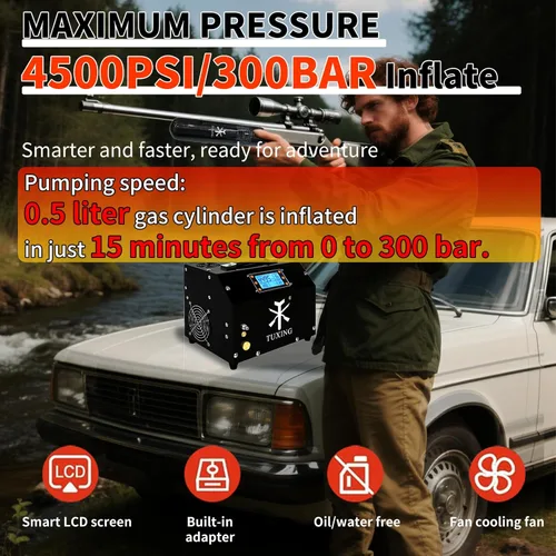 Miniatura 4 de TUXING Compresor de Aire PCP 4500Psi, Compresor de Alta Presión con Parada Automática, Equipado con Sistema de Refrigeración por Agua, para Carga