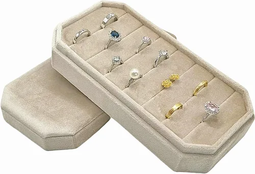 Caja organizadora de anillos de terciopelo – Joyero para anillos y aretes, bandeja de joyería para anillos y anillos, vitrina para niñas y mujeres