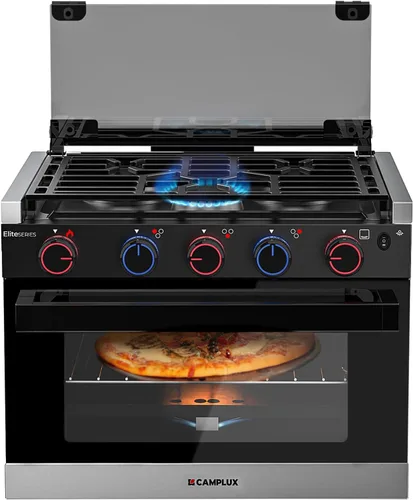 CAMPLUX Elite - Combo de estufa y horno de propano para RV de 17 pulgadas, 1.27 pies cúbicos con 3 quemadores, salida total 28,100 BTU/Hr, estufas