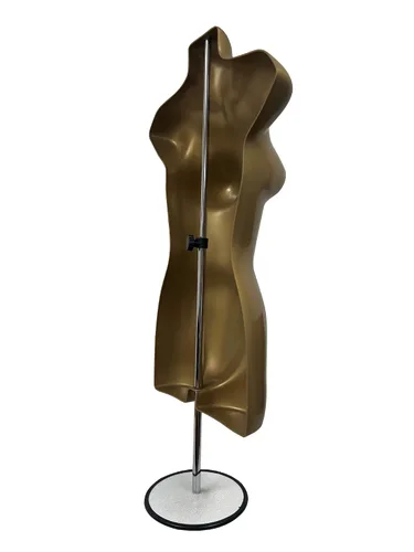 Miniatura 4 de Maniquí femenino dorado largo con soporte para vestido con forma de camiseta para mostrador de encimera, cuerpo hueco con poste de metal y gancho