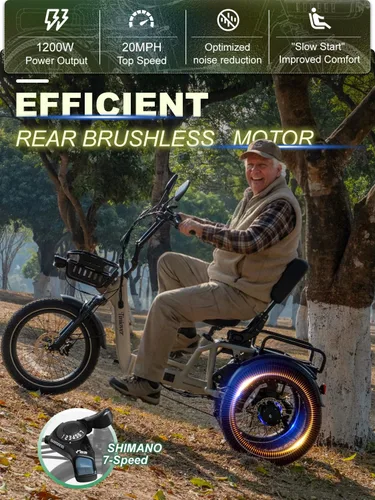 Miniatura 6 de Full Suspension Folding Electric Tricycle for Adults, Aluminum Alloy, Torque Sensor, 20MPH 100Miles 20×3 inch Fat Tire Electric Trike, 1200W 48V
