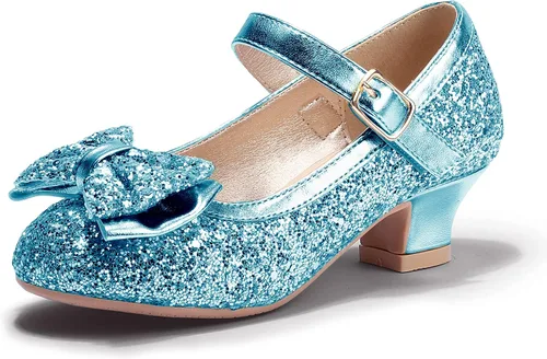 Miniatura 151 de PANDANINJIA Vestido de jada para niñas y niños pequeños, zapatos de princesa Mary Jane con tacones con lazo para fiesta, boda, boda