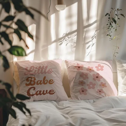 Miniatura 6 de Little Babe Cave Boho - Fundas de almohada decorativas con cita para niña, fundas de almohada retro de margaritas para el hogar, habitación
