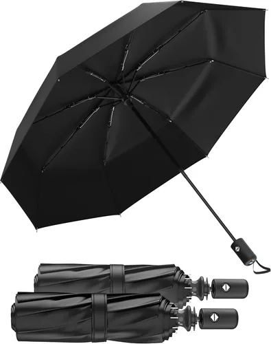 Miniatura 7 de Rain-Mate Paraguas compactos resistentes al viento para la lluvia, diseño de costilla de fibra de vidrio reforzada fuerte y apertura y cierre