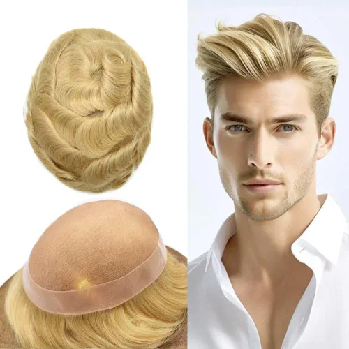 Miniatura 58 de Toupee Pieza de pelo para hombres Sistema de reemplazo de cabello Cabello humano real Mono Toupee fino para hombres Piezas de pelo Hombres Toupee