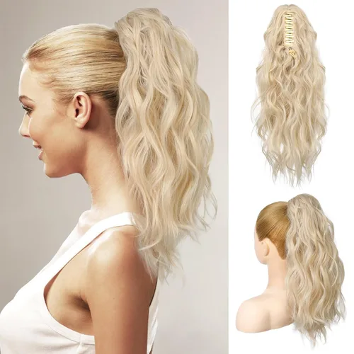 Miniatura 12 de FLUFYMOOZ Extensión de cola de caballo, extensión de cola de caballo con clip de garra de 18 pulgadas, extensiones de cabello ondulado y rizado