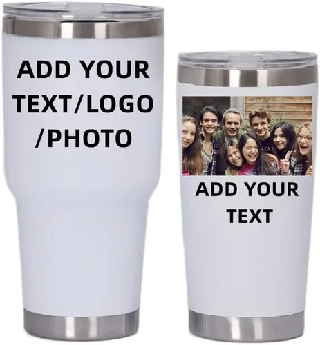 Miniatura 29 de Vaso de acero inoxidable con foto personalizada de 20 onzas / 30 onzas, taza de café personalizada con tapa y pajilla, taza aislada al vacío