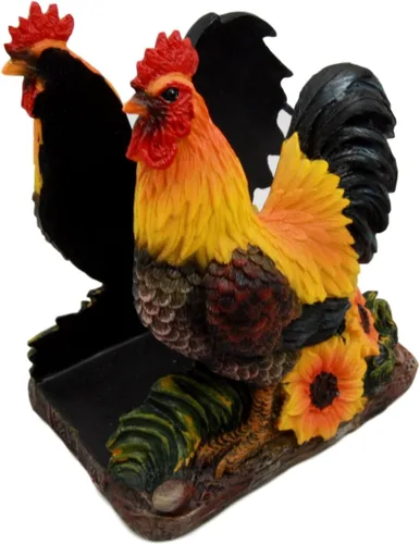 Miniatura 6 de Ebros Gift Farm Morning Crow Rooster - Servilletero para cena, 6 pulgadas de alto, mesa occidental rústica, centro de mesa decorativa de pollos
