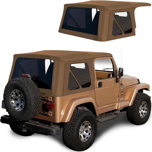 Miniatura 9 de Revestimiento superior estilo de fábrica Sierra Offroad para Jeep Wrangler TJ (1997-2002), funda blanda con vidrios polarizados, sin puertas Negro