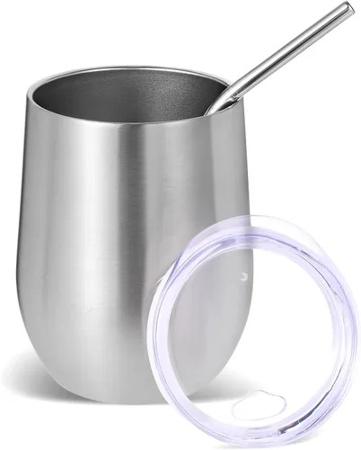Miniatura 31 de Volhoply - Juego de 12 vasos de vino de 12 onzas con tapa, hechos de acero inoxidable con aislamiento al vacío de doble pared, vasos de vino sin Rosa