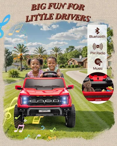 Miniatura 4 de First Ride On Juguetes de montar de 2 plazas de 24V para niños, vehículos eléctricos Ford F-150 Raptor con licencia para niños con control remoto