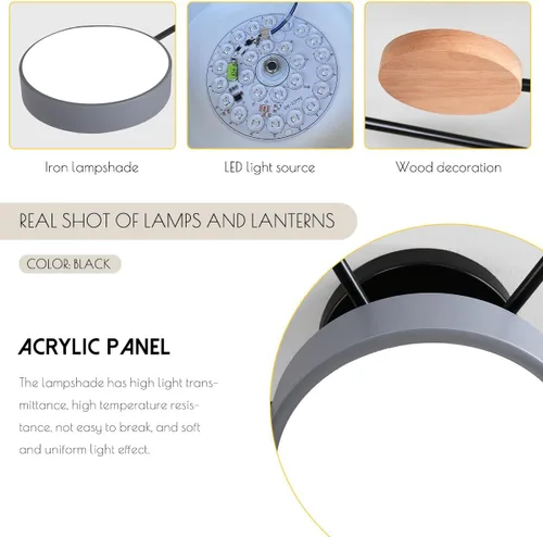 Miniatura 5 de Lámpara de techo LED moderna, lámpara LED regulable de 55 W, lámpara de techo moderna de montaje empotrado, lámpara de techo de madera para sala