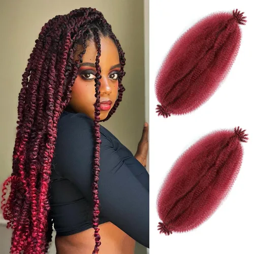 Miniatura 56 de Cabello afro elástico y trenzado de 30 pulgadas 2 paquetes, cabello preesponjado y trenzado elástico pre-estirado para extensiones de cabello suave