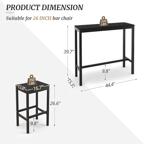 Miniatura 3 de Cozyman Juego de mesa y sillas de altura de barra al aire libre, 3 piezas con parte superior negra y patas de bronce para patio con mesa superior
