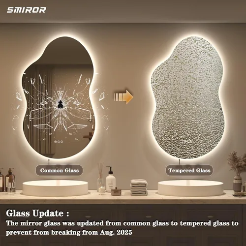 Miniatura 4 de SMIROR Espejo de Baño Retroiluminado Irregular con Luces 20 x 32, Espejo de Tocador con Luz LED Asimétrica en Forma de Nube para Pared