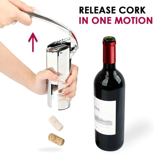 Miniatura 8 de KAYCROWN Abridor de vino, sacacorchos de palanca vertical de acero inoxidable con cortador de lámina, espiral extra y caja de regalo premium
