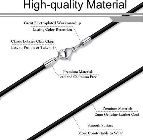 Miniatura 5 de Collar de cordón de cuero genuino negro - Collar de cadena de cuerda de 0.079 in (5 unidades/paquete) mejor para hacer joyas de bricolaje