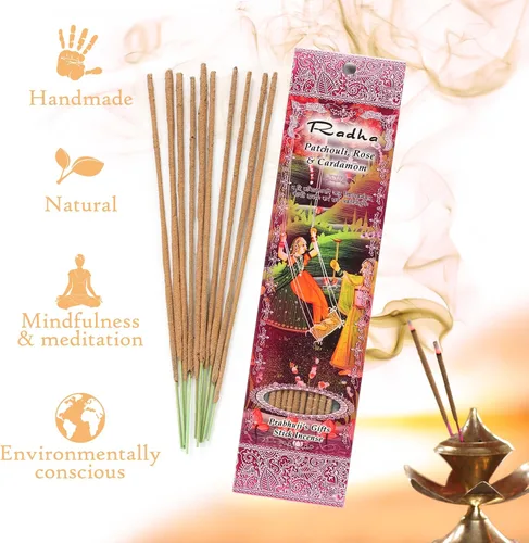 Miniatura 6 de Prabhuji's Gifts Radha, Bhagavan, Govardhana Varillas de incienso espiritual enrolladas a mano – Varillas aromáticas – para meditación, yoga