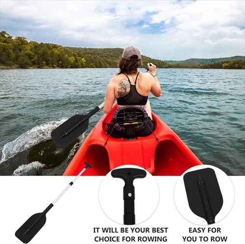 Miniatura 4 de LIOOBO Telescopic Kayak Paddle - 2Pcs Plastic Aluminum Canoe Oar, Boating Accessories River Tubing Paddles Negro