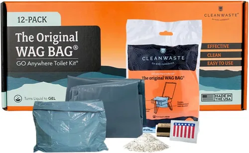Cleanwaste Bolsa de cera original para inodoro portátil (paquete de 12) – Kit para ir a cualquier lugar para camping, navegación, viajes, polvo